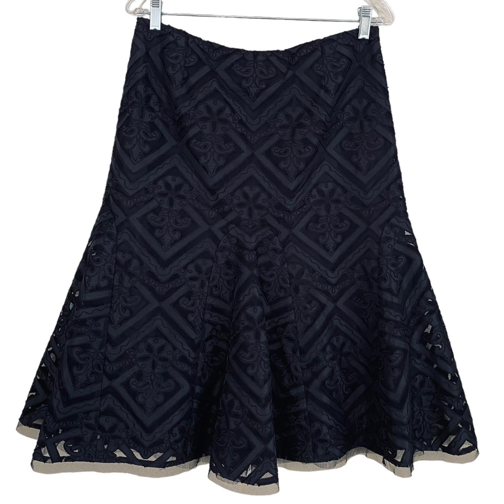 Talbots Collection Black Ribbon Embroidered Mesh Sheer Cutouts Fit & Flare Skirt